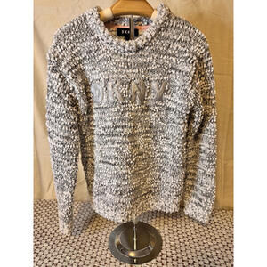 DKNY Girl's Sweater Chunky Knit Gray White Size L